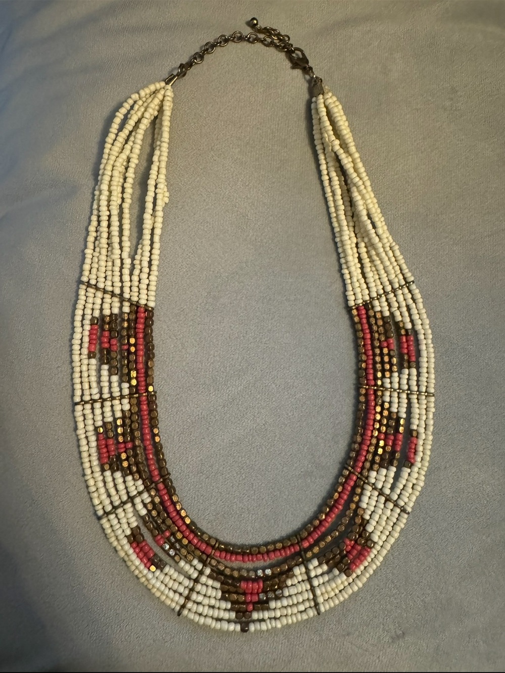 Express Cream, Pink and Brown Multi-Strand Beaded Necklace‎